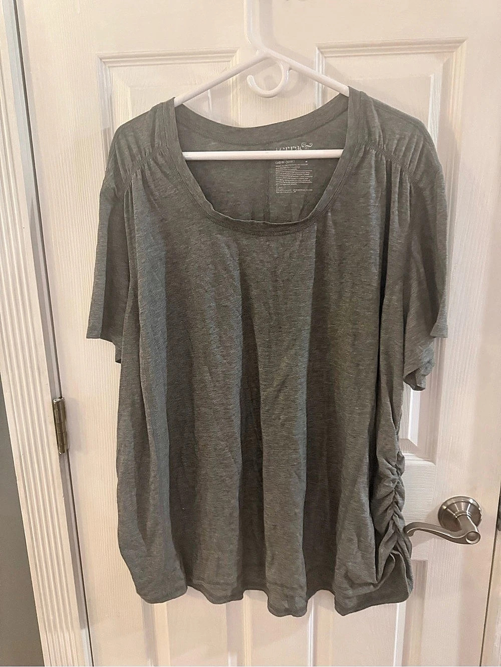 Terra & Sky Ruched Short Sleeve Top in Gray Size 4X